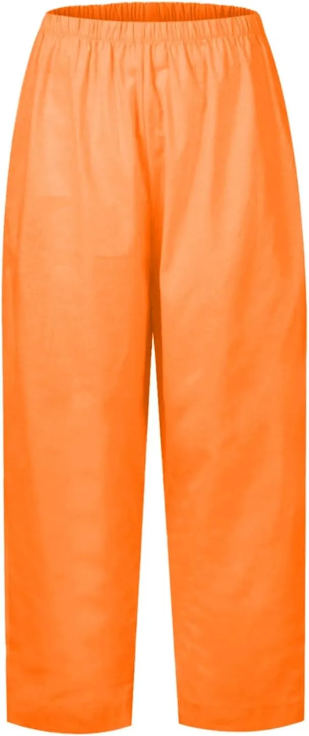 Womens Linen Casual Pants Winter Linen Business Capris with Pockets Wide Leg Straight Leg