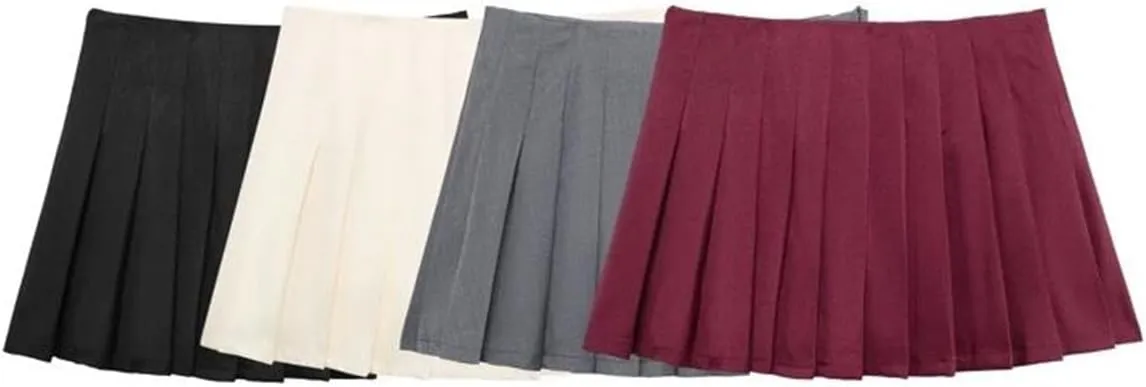 Women's Mini Skirts Vintage High Waist Pleated Side Zipper Party Solid Short Skirts