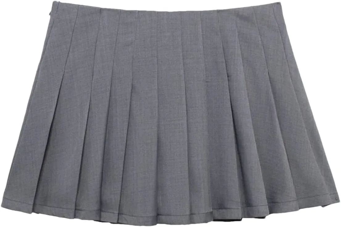 Women's Mini Skirts Vintage High Waist Pleated Side Zipper Party Solid Short Skirts