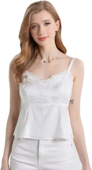 Women's Mulberry Silk Camisole with Built-in Bra, 19 Momme Silk Breathable Bras Tank Top Satin Cami Vest