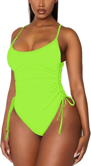 Women's One Piece Swimsuit Tummy Control Ruched Swimwear Cheeky High Cut Monokini Bathing Suit