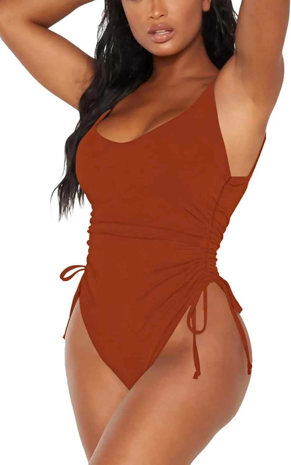 Women's One Piece Swimsuit Tummy Control Ruched Swimwear Cheeky High Cut Monokini Bathing Suit