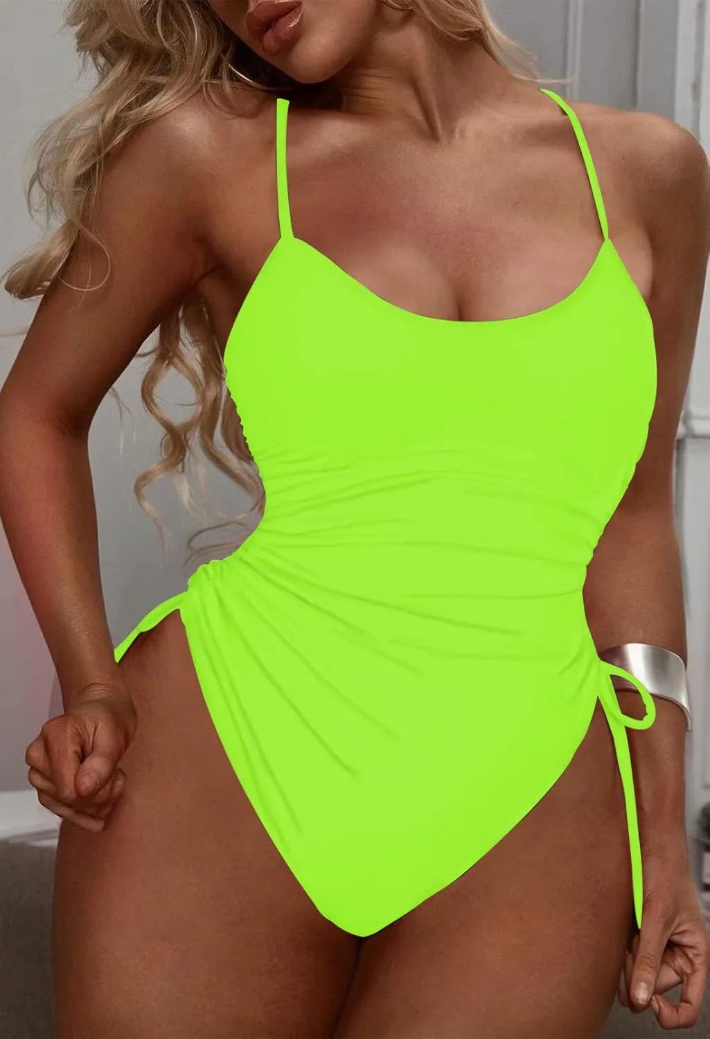 Women's One Piece Swimsuit Tummy Control Ruched Swimwear Cheeky High Cut Monokini Bathing Suit