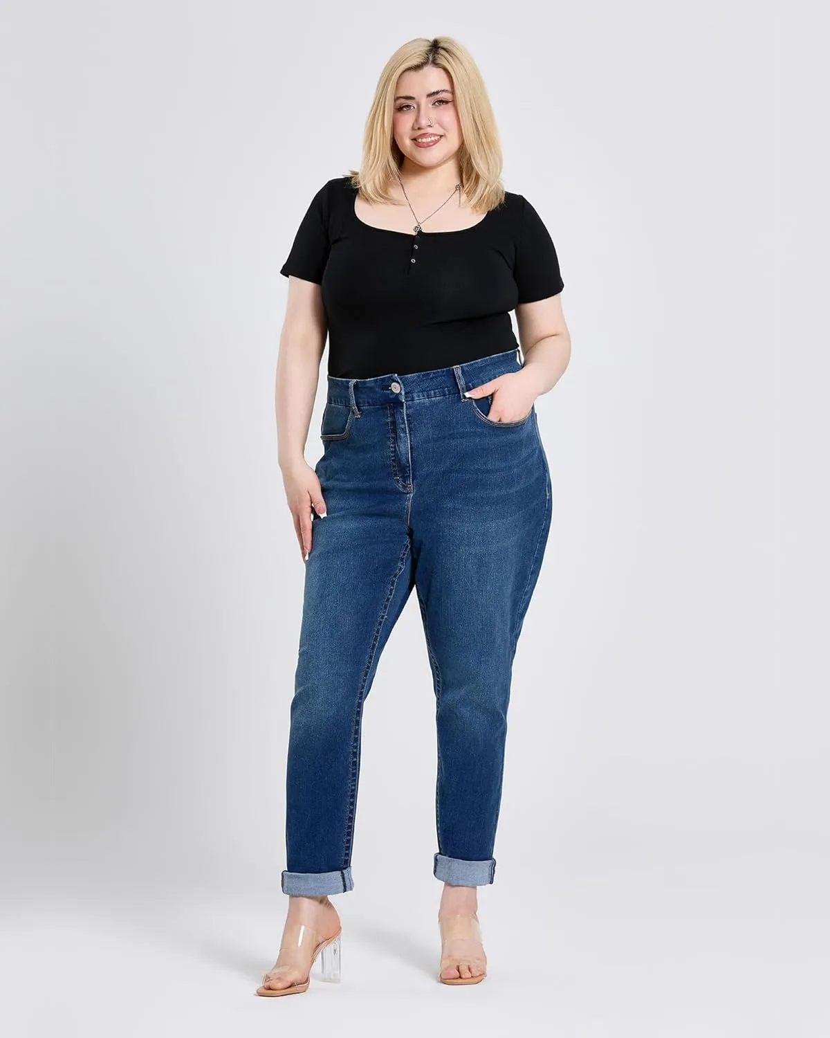 Women's Plus Size Jeans High Rise Skinny Stretchy Jean with Pockets Tummy Control Denim Pants Trendy