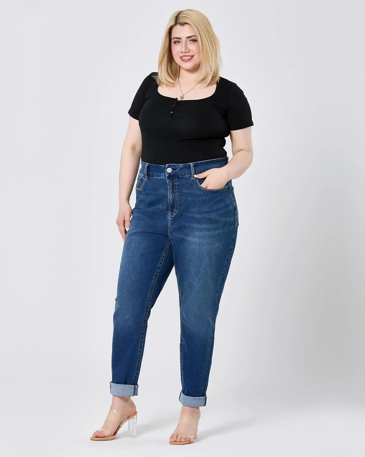 Women's Plus Size Jeans High Rise Skinny Stretchy Jean with Pockets Tummy Control Denim Pants Trendy