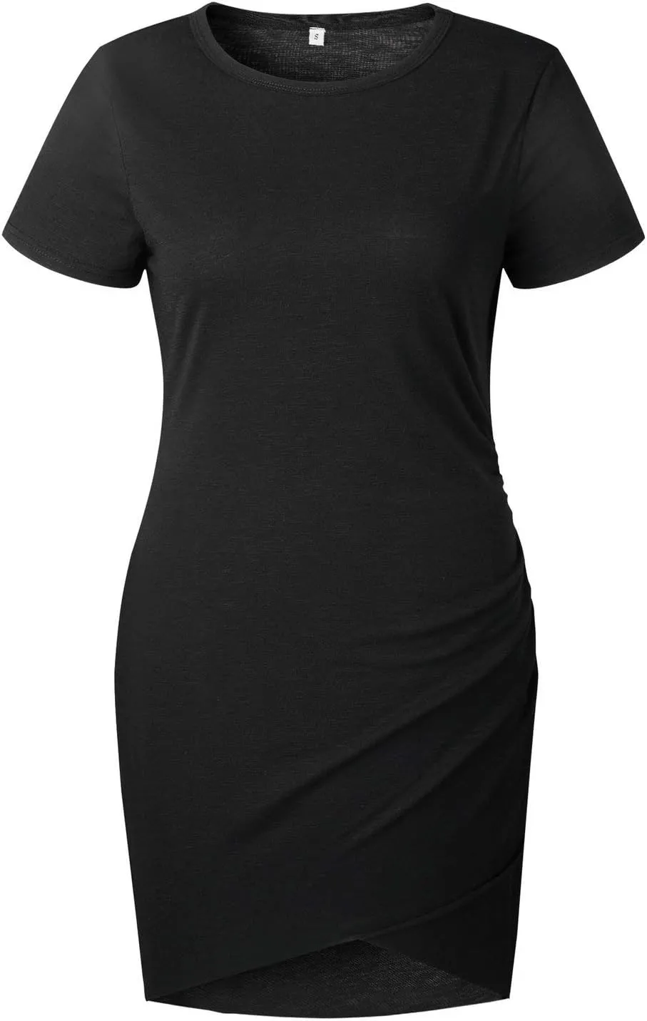 Women's Short Sleeve Summer Bodycon Short Dress Casual Stretchy Ruched Crew Neck T Shirt Short Mini Dress