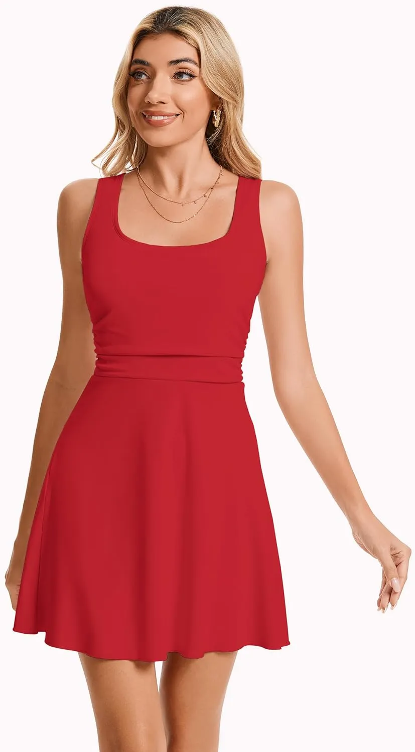 Women's Square Neck Sleeveless Bodycon Ruched Waist Mini Dress Going Out Short Party Club Dresses