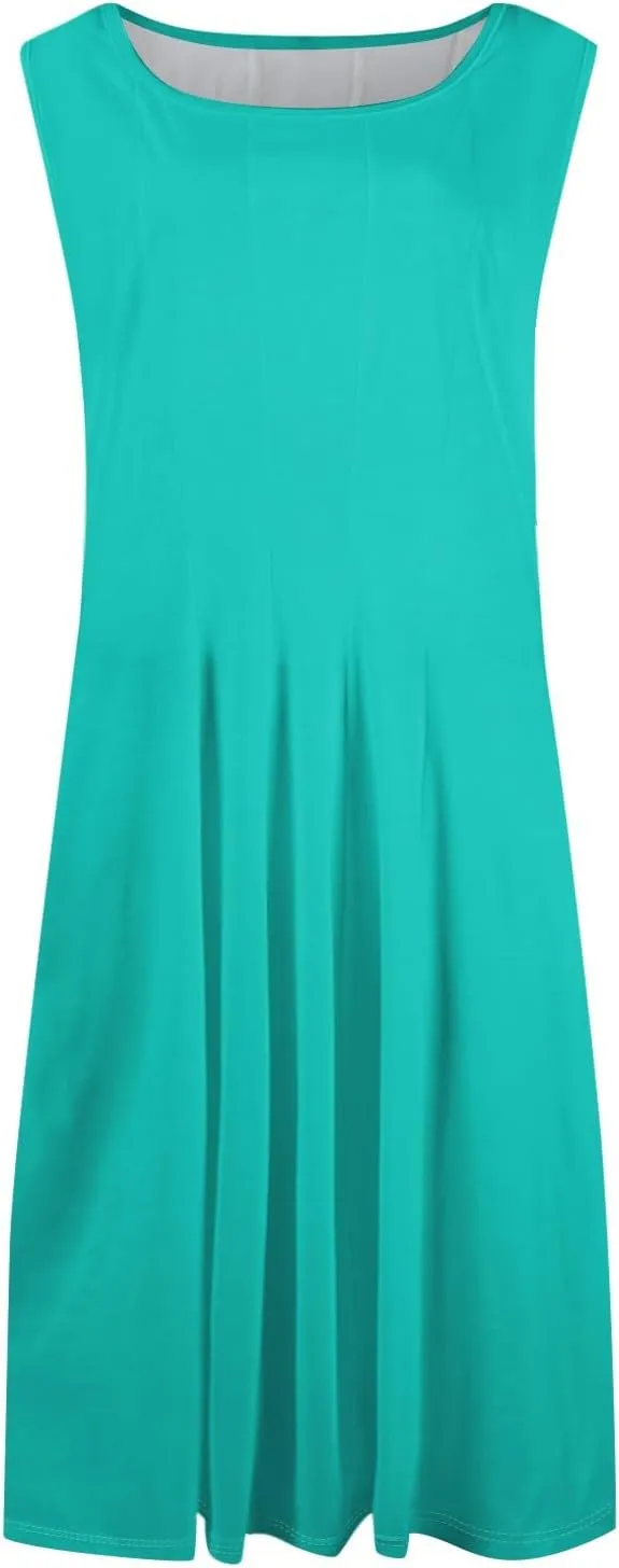 Womens Summer Dresses 2025 Sleeveless Maxi Dress Crewneck Casual Flowy Beach Sundresses with Pockets Vacation Travel