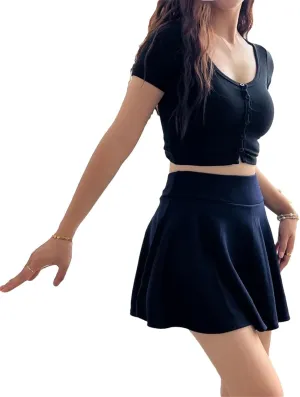 Women's Summer Fashion Mini Elastic Pleated Skirt Solid Color Loose Casual Skirt Bodycon Party Skirts