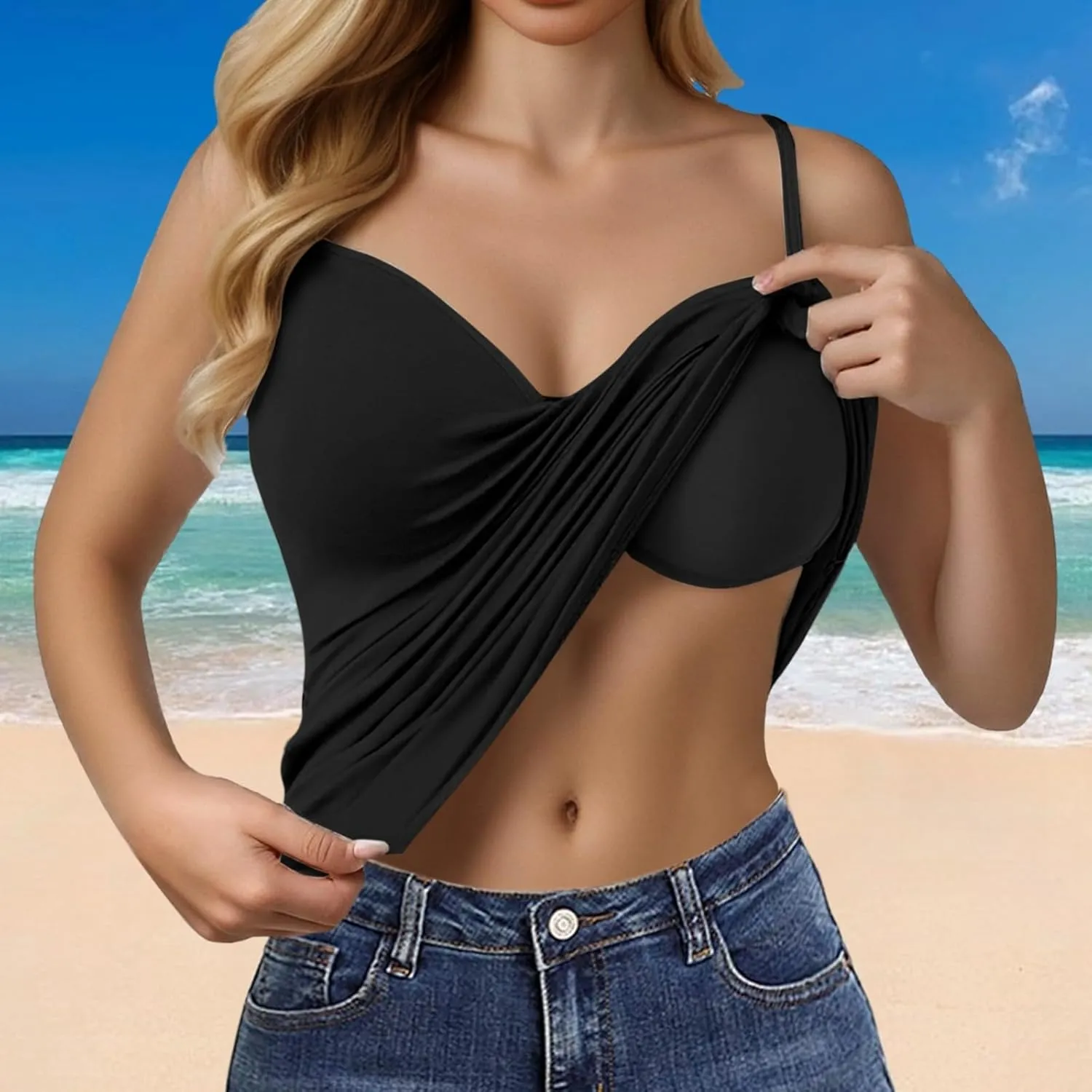 Womens Tank Tops with Built in Bra Summer Basic Padded Yoga Shirt Shelf Bras Workout Camisole Casual Undershirt