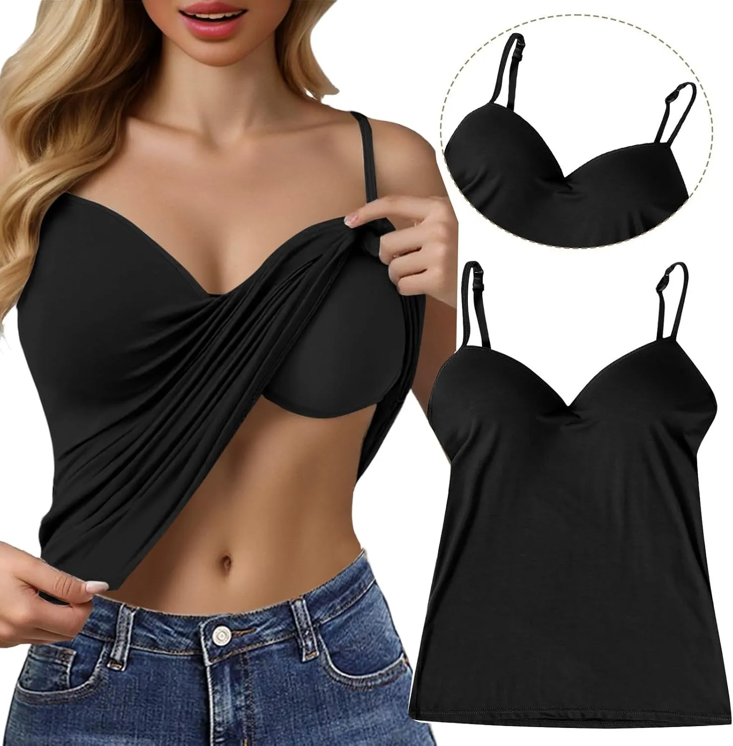Womens Tank Tops with Built in Bra Summer Basic Padded Yoga Shirt Shelf Bras Workout Camisole Casual Undershirt