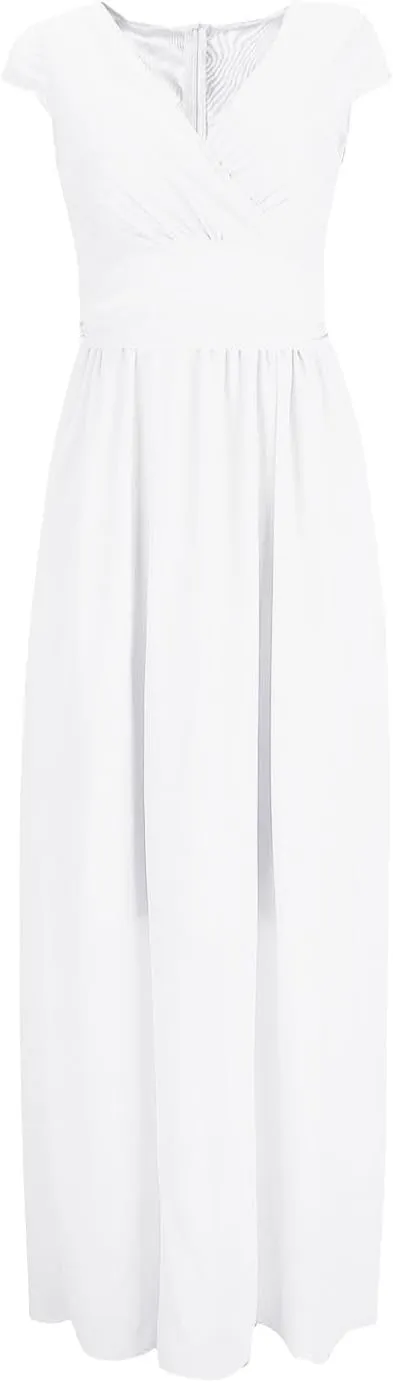 Women's V Neck Solid Color Short Sleeve Chiffon Waist Closing Evening Dress Womens Nightgowns Cotton