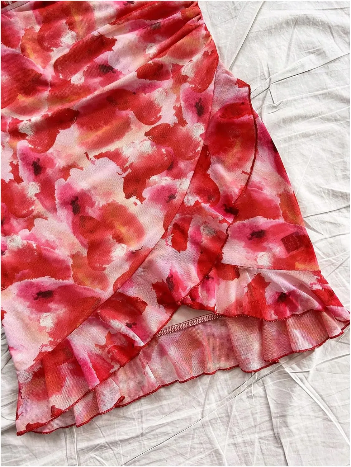 Women's Y2k Floral Print Halter Dress Tie Backless Asymmetrical Ruffle Summer Mini Dresses