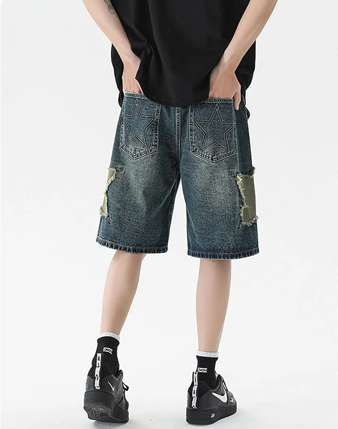 Women's Y2K Star Pants Elastic Waist Drawstring Casual Sporty Baggy Shorts with Pockets