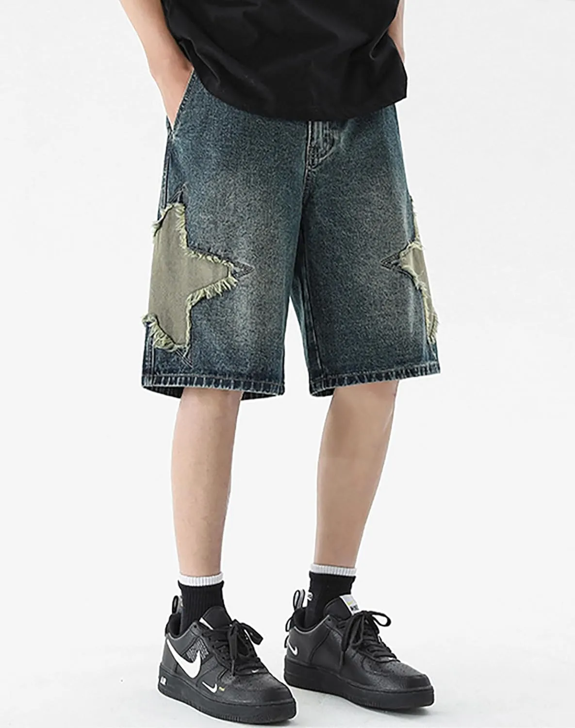 Women's Y2K Star Pants Elastic Waist Drawstring Casual Sporty Baggy Shorts with Pockets