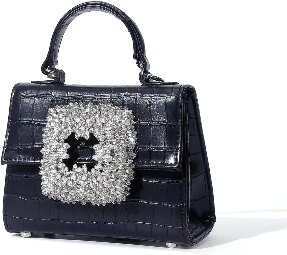Wristlet Crocodile Handbags For Women Evening Bags PU Leather with Big Sparkling Crystal Buckle, Women Formal Purse