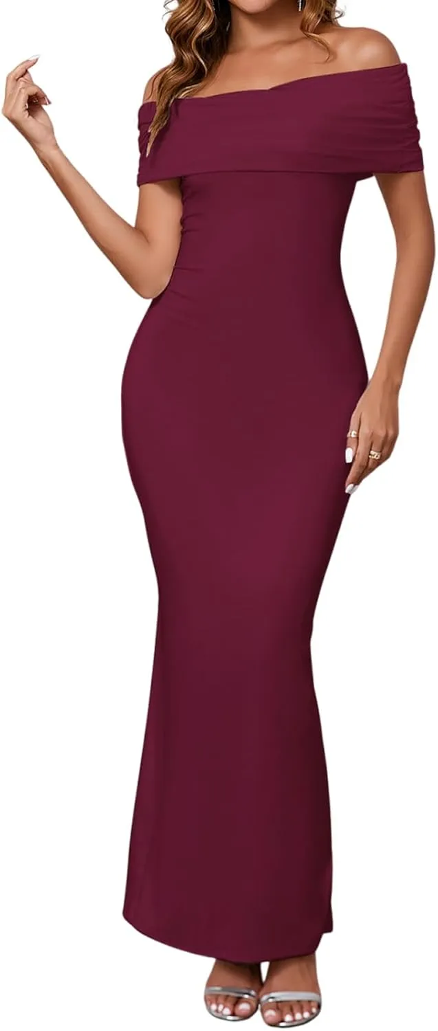 XinFSh Women's Elegant Off The Shoulder Long Bodycon Dress Sleeveless Maxi Formal Wedding Guset Party Dresses