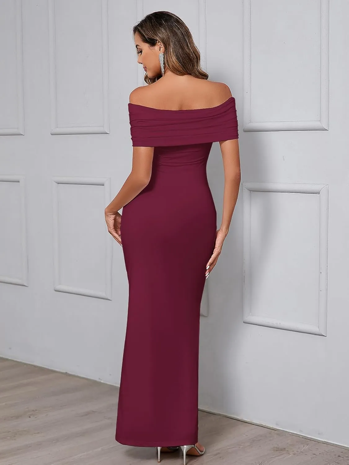 XinFSh Women's Elegant Off The Shoulder Long Bodycon Dress Sleeveless Maxi Formal Wedding Guset Party Dresses