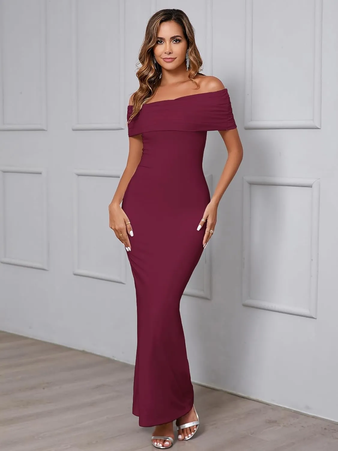 XinFSh Women's Elegant Off The Shoulder Long Bodycon Dress Sleeveless Maxi Formal Wedding Guset Party Dresses