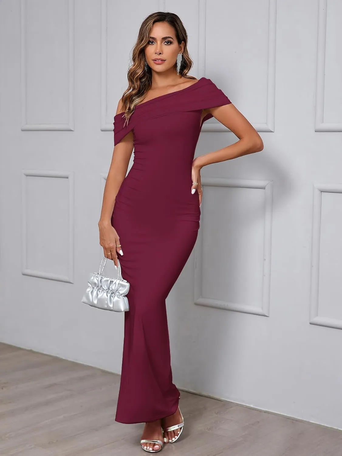 XinFSh Women's Elegant Off The Shoulder Long Bodycon Dress Sleeveless Maxi Formal Wedding Guset Party Dresses