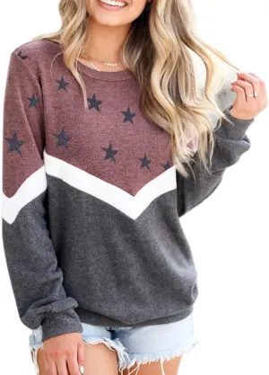 Y2k Oversized Sweatshirt for Women Vintage Star Graphic Hoodies Tops Crew Neck Striped Aesthetic Pullover Sweater