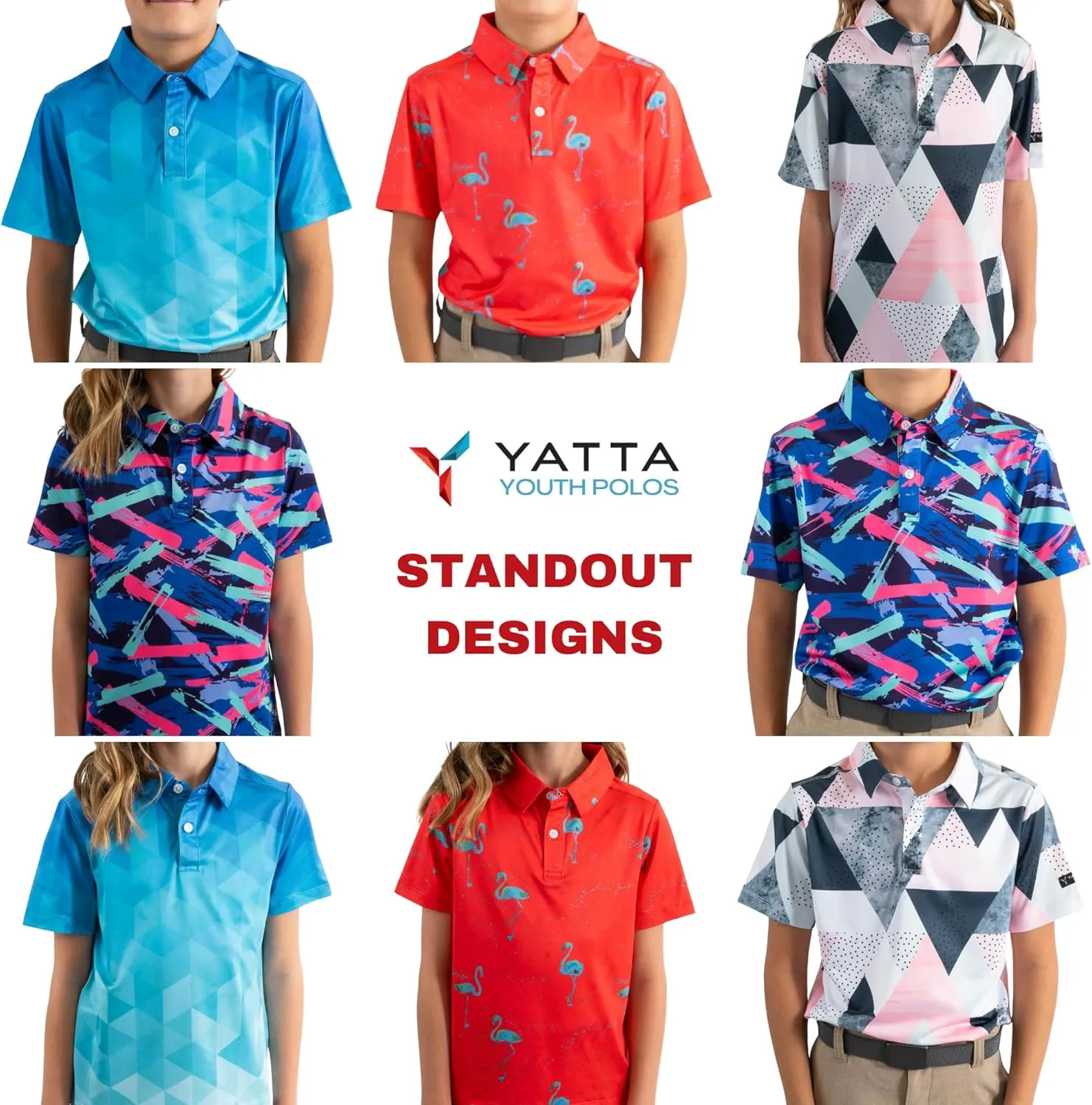 Yatta Youth Polo Just Beachy Golf Polo - Unisex Small Athletic Fit, Wrinkle Resistant, Moisture Wicking, 4-Way Stretch