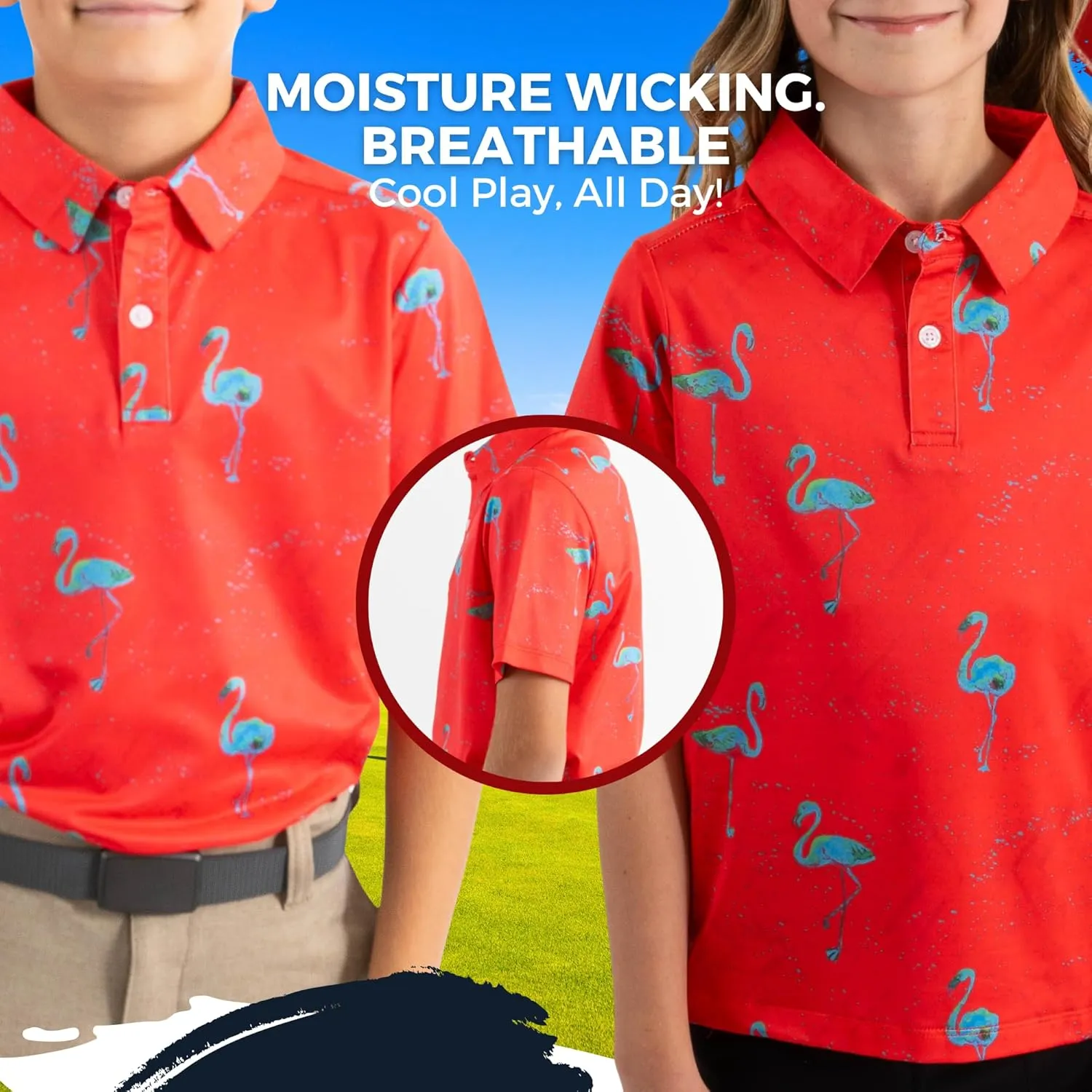Yatta Youth Polo Just Beachy Golf Polo - Unisex Small Athletic Fit, Wrinkle Resistant, Moisture Wicking, 4-Way Stretch