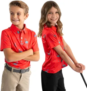 Yatta Youth Polo Just Beachy Golf Polo - Unisex Small Athletic Fit, Wrinkle Resistant, Moisture Wicking, 4-Way Stretch