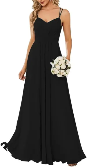 YRGERATON Spaghetti Straps Wedding Bridesmaid Dresses V-Neck Fold Chiffon Formal Evening Prom Gown Ankle Length
